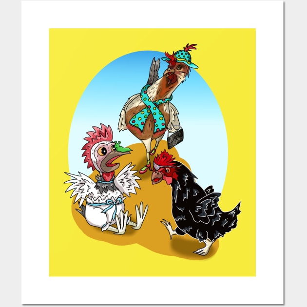 The Cartoon Chickens of Bebbington UK Wall Art by cuisinecat